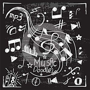 Set of music doodle vector in black background