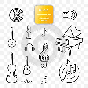 Set of music icons, editable strokes