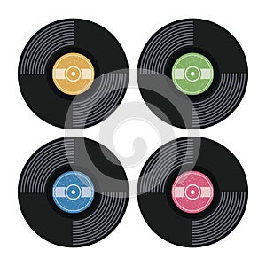 Set of music retro vinyl record flat icons. vector