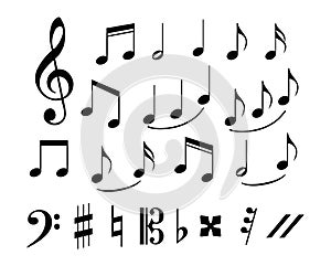 Set of musical annotations or music note elements concept.