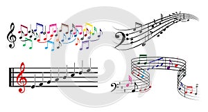 Set of musical annotations or music note elements concept.