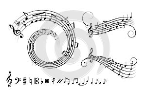 Set of musical annotations or music note elements concept.