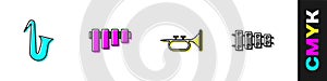 Set Musical instrument saxophone, Pan flute, Trumpet and Xylophone icon. Vector