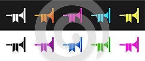 Set Musical instrument trumpet icon isolated on black and white background. Vector