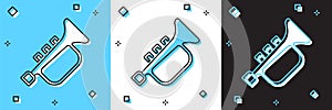 Set Musical instrument trumpet icon isolated on blue and white, black background. Vector