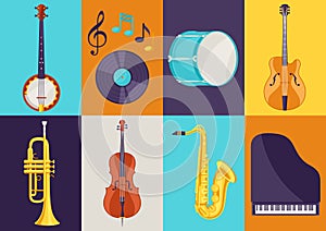 Set of musical instruments. Jazz, blues and classical music