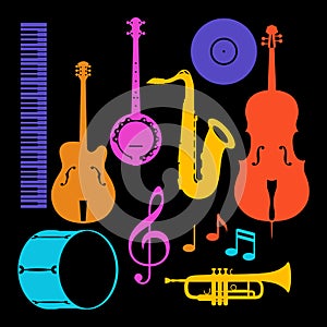 Set of musical instruments. Jazz, blues and classical music