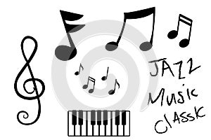 Set of musical instruments on white background . Illustration design