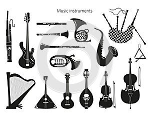 Set of musical instruments on the white background