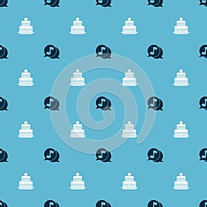 Set Musical note in speech bubble and Cake on seamless pattern. Vector