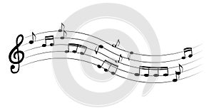 Set of musical notes on five-line clock notation without a feature. Treble clef. Vector Illustration.