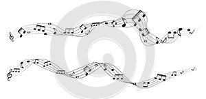 Set of musical notes on five-line clock notation without a feature. Treble clef. Vector Illustration.