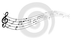 Set of musical notes on five-line clock notation without a feature. Treble clef. Vector Illustration.