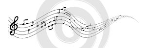 Set of musical notes on five-line clock notation without a feature. Treble clef. Vector Illustration.