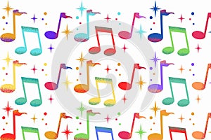 A set of musical notes of various colors .