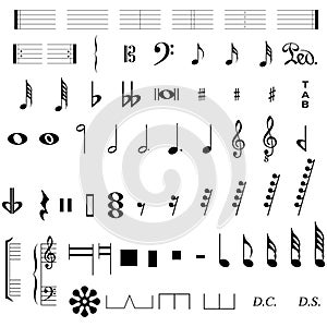 Set of musical symbols , Elements of musical symbols, icons and annotations.