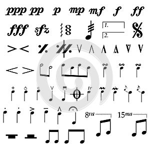 Set of musical symbols , Elements of musical symbols, icons and annotations.