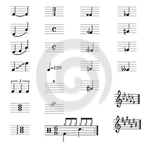 Set of musical symbols , Elements of musical symbols, icons and annotations.