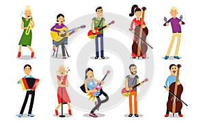 Set With Musicians Playing Different Instruments Illustrations Isolated On White Backround