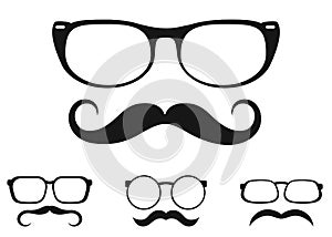 Set of mustache and glasses icon