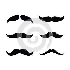 Set of mustache isolated on a white background. Flat icon design, vector illustration.