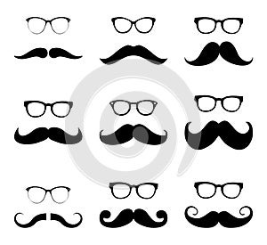 Set of mustache.Men beard and specs collection