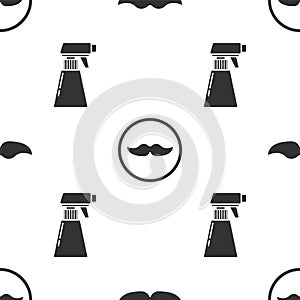 Set Mustache, Mustache and Hairdresser pistol spray bottle on seamless pattern. Vector