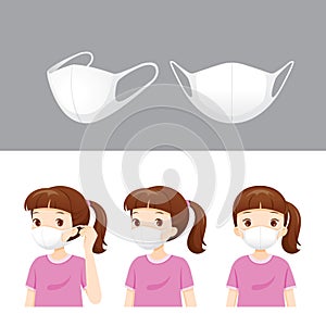 Set Of N95 Air Pollution Mask And Girl Wearing Mask For Protect Dust PM2.5, PM10, Smoke, Smog