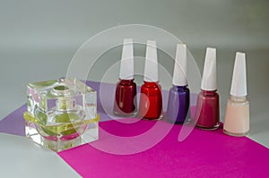 Set of nail polish and perfume for a woman