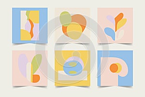 Set of naive aesthetic backgrounds with hand drawn shapes and doodle objects. Abstract contemporary art square templates