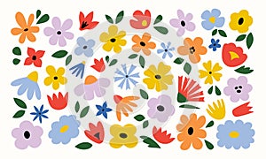 Set of naive bright retro flowers