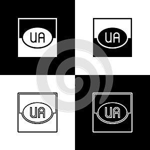 Set National flag of Ukraine icon isolated on black and white background. Vector