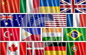 Set of National flag USA, Canada, Russia, UK, Australia, Eu, China, France, Turkey, Philippines, India, Brasil, Italy, Denmark,