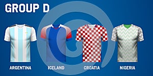 Set of team jersey for group D of football tournament in Russia