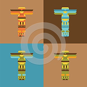 Set of native traditional totem pole