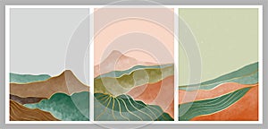 Set of Natural abstract mountain. Mid century modern minimalist art print