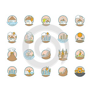 Set of natural disaster icons. Vector illustration decorative design