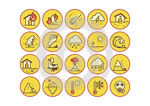 Set of natural disaster icons. Vector illustration decorative design