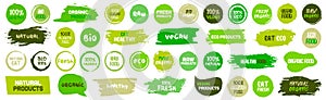 Set of natural and eco labels banner with grunge