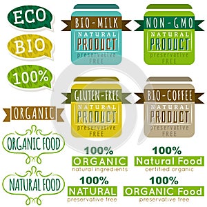 Set of natural organic product labels and emblems