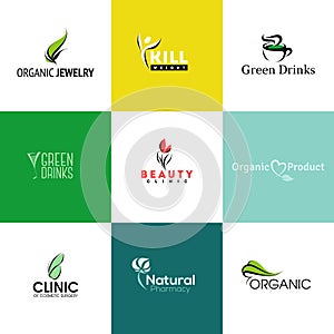 Set of natural and organic products logo templates and ic