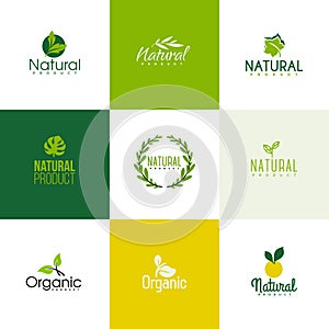 Set of natural and organic products logo templates, icons