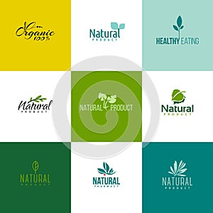 Set of natural and organic products logo templates. Leaves and branches