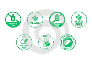 Set of natural products symbols. Concept of packaging and ecology.