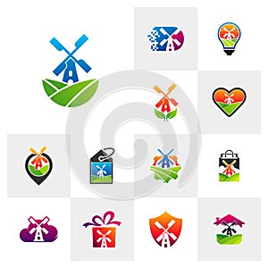 Set of Nature Windmill logo design vector template. Creative Windmill logo concept