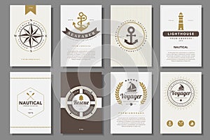 Set of nautical brochures in vintage style