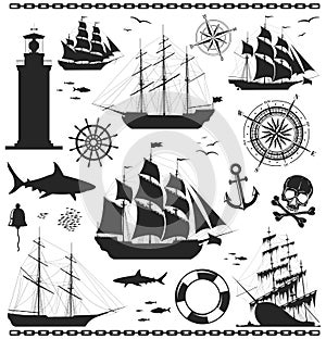 Set of nautical design elements