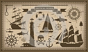 Set of nautical design elements, vector EPS10