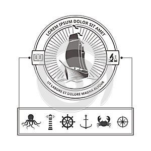 Set of Nautical Icons for Badges in Vintage Style