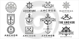 set of nautical or marine logo vector illustration template icon design. bundle collection of various navy logo anchor ship